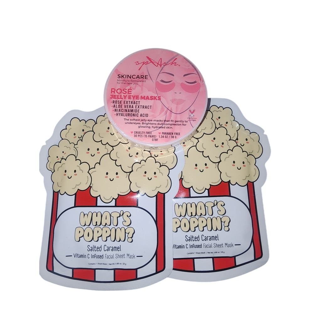 Splash Skincare Rose Jelly Eye Masks 15 Pairs & 2 Vitamin C Popcorn Face Masks